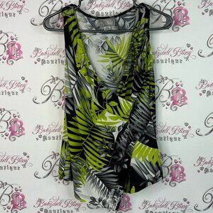 Bellisima tank top Vneck stretchy fairy hem Vibrant Leaf Print Tank Top